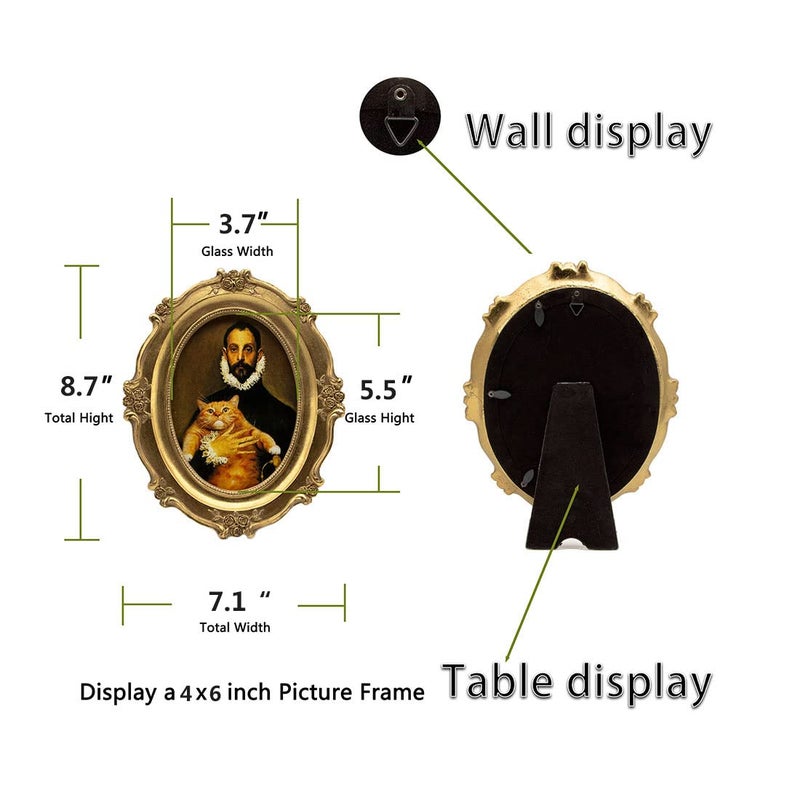 SIKOO Vintage Picture Frame 4X6 Antique Ornate Gold Oval Picture Frame Tabletop and Wall Mount Antique Victorian Wall Decor Gallery - Image 2